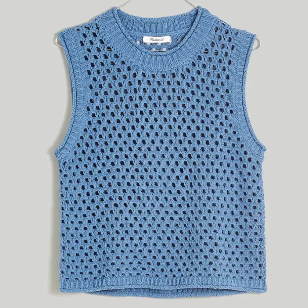 Madewell Open-Stitch Cotton Crop Sweater Vest in Robin Egg (Blue) - Size M - Picture 5 of 11